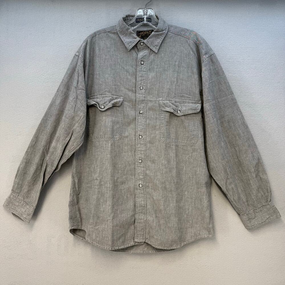 Eddie Bauer Shirt Men's Grey M Northwest Chambray Long Sleeve Men's Button Up